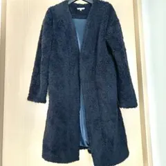 ハッシュアッシュ　ボアロングコート　ダークネイビー L