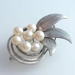 アコヤ真珠ヴィンテージ シルバーパールブローチ 花束モチーフ - メルカリ