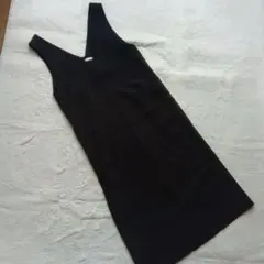 【アメリカンホリック】ロングワンピＶカット細みえスタイル　黒 厚地　ポケット