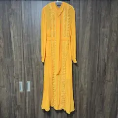 Self-Portrait ボウタイ レース刺繍 ロングワンピース オレンジ