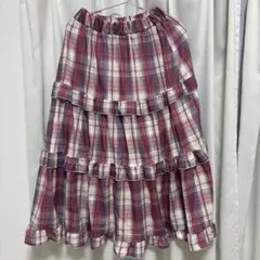 チェック柄フリル付きロングスカート