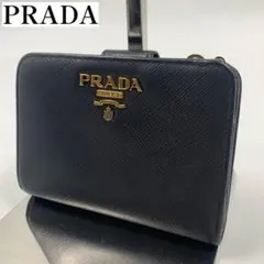 極美品プラダ　サフィアーノレザー 極美品✨ プラダ 二つ折り財布 サフィアーノレザー 三角ロゴ ブラック
