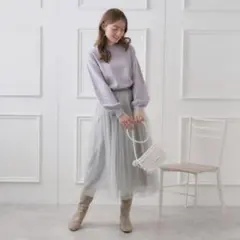 【クチュールブローチ】 チュールフレアスカート ライトグレー