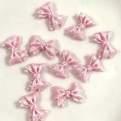 キラキラ　キレイめ　ピンク　リボンパーツ　10個セット　ラブリー