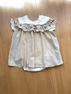 ベージュ フリル付きロンパース 80
