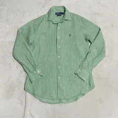 90s ポロラルフローレン リネンシャツ ストライプ グリーン パープル S
