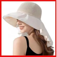 紫外線カット帽子女性はつばが広いです 紫外線を防ぐネットを持ってあごを送って通気
