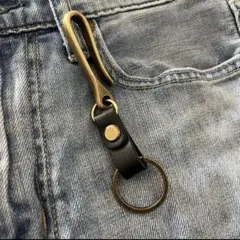 【ブラック】本革 牛革 ベルトフック キーリング アメカジ メンズ レザー 古着