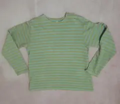 プチバトー 青緑とカーキのストライプ長袖スウェット