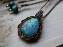 クリソコラ　マクラメ　ネックレスラブラドライトネックレス