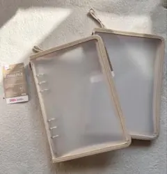 6リングファイル　ダイソー　ジッパー付き　ベージュ　2個　シール収納　家計簿