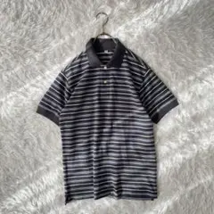 UNIQLO ボーダー柄　ポロシャツ（M）グレー系　紳士　カジュアル