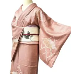 A160愛華 着物 絞り　菱地紋　珊瑚色　正絹　フォーマル　美品