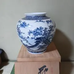 火鉢 陶器鉢 染付 古民具 睡蓮鉢 金魚鉢 植木鉢 有田焼 水鉢 花柄