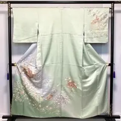 D96夏着物 訪問着 手描き友禅 花 水色 絽 正絹 しつけ糸付き未使用極美