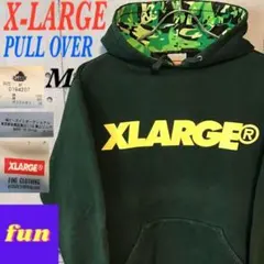 ＜希少＞エクストララージ☆フード総柄☆ビッグロゴ☆パーカー☆グリーン　M