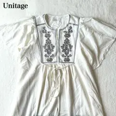 Unitage ユニテージ フレアスリーブ刺繍ワンピース アイボリー