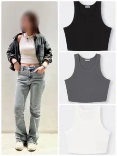 【GU】リブクロップドタンクトップ 3色セット Sサイズ