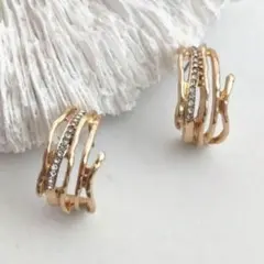 高級感　ラインストーン　ピアス　18k GP ゴールド　ワイヤー　大人可愛い