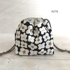 ハンドメイド＊おにぎり巾着袋＊保冷保温＊おにぎり1個用＊ブラック＊フラワー