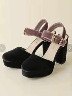 【31 Sons de mode】ベロアプラットフォームパンプス 黒 Sサイズ