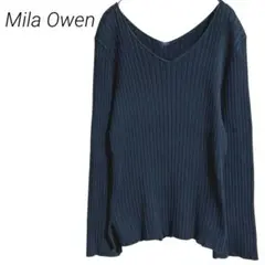 Mila Owen ネイビー リブ編み 長袖 カットソー フレア袖