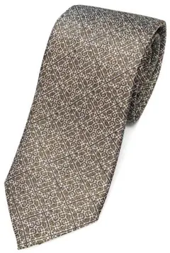 ダンヒル ネクタイ 幾何学模様 ブラウン系 ホワイト 中古美品！(08053)※