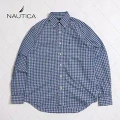 ノーティカ 長袖BDシャツ ブルーチェック 90s オールド 刺繍ロゴ サイズM