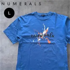 NUMERALS ヌメラルズ ペイントロゴ Tシャツ L ブルー 傷あり 古着