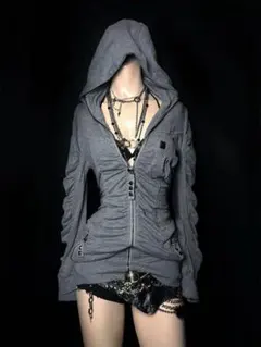 グレー フード付きパーカー ギャル　y2k平成