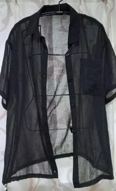 シースルー新品半袖 シャツ M黒 ブラックトップスMブラウスM