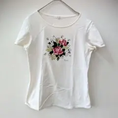 【訳あり特価】ロペ マドモアゼル フラワー刺繍Tシャツ ローズ ホワイト Mのサムネイル