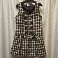 小さいサイズ♪フェリシモ ミニワンピース 千鳥格子柄 黒×白×グレー/9号 美品