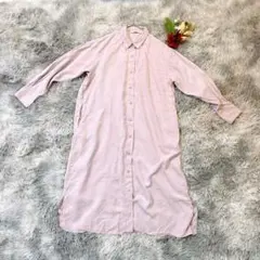 UNIQLO ユニクロ（L）長袖 ベルテッドロングシャツワンピース リラックス感