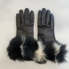 美品　Gloves レザーグローブ　ブラック　黒革手袋　サイズ7 ファー付き
