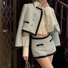 セットアップ 青 ブルー 韓国 ジャケット ショートパンツ