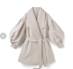 GRL リボンベルト付きカラーボリュームスリーブコート アイボリー