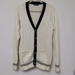 EASTBOYアイボリー ケーブルニット Vネックカーディガン11号