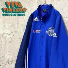 レア【古着】アディダス 刺繍ナイロンジャケット ブルー メンズXL