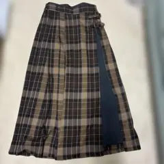 ニコルクラブ　チェック柄 プリーツスカート ロング丈 ラップスカート