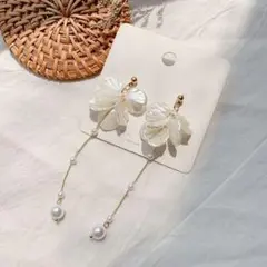 ピアス フラワー シェル リゾート パール 韓国 結婚式 パーティー 旅行