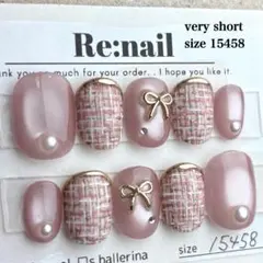 《現品》ネイルチップ 春 リボン ツイードネイル マグネット ちゅるん ミラー