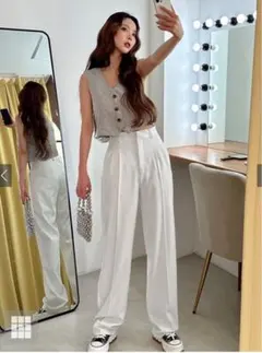 タックセンタープレスストレートワイドパンツ[ai36] オフホワイト　XS