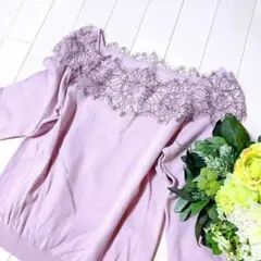 Apuweiser-riche❤︎スクエアネック レースデザインニット