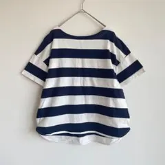ハッシュアッシュ ボーダー柄 コットン Tシャツ M 夏カジュアル 半袖 マリンのサムネイル
