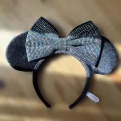 ディズニー ミニーカチューシャ 黒 キラキラ ストーン リボン
