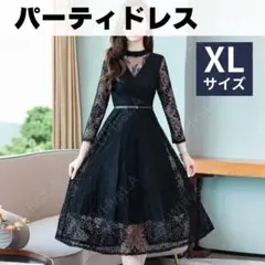 【ラスト1点】ブラックレースAラインワンピース　XLサイズ 上品