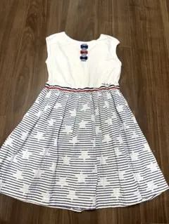 新品タグ付き】ミキハウス150 ワンピース 紺色 リボン 女の子 ボーダー 