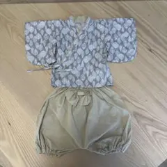 【70-80cm】ハンドメイド ベビー袴 着物セット 淡いグレーブルー×ベージュ