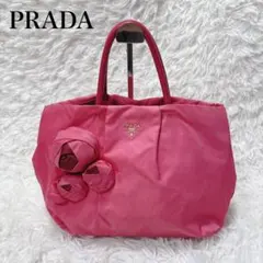 良品✨PRADA プラダ ローズモチーフ ナイロン ハンドバック ピンク 薔薇